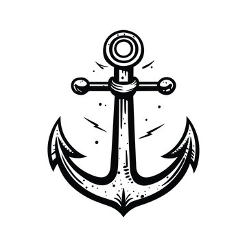 recommend clip art: Anchor in outline sketch style on white background, vector illustration