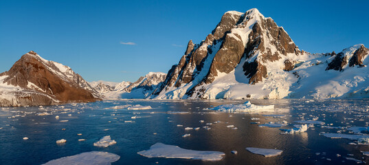 The northern entrance to the Lamaire Channel on the Antarctic Peninsula in Antarctica.