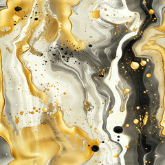 White Alcohol Ink with Gold Dripping Pattern, Seamless Pattern