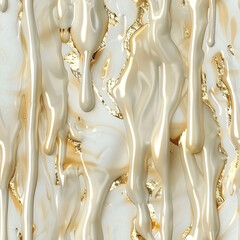 White Alcohol Ink with Gold Dripping Pattern, Seamless Pattern