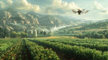 drones glide gracefully over vast fields. Demonstrates state-of-the-art spraying capabilities for effective weed and pest management. which captures the essence of intelligence