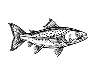 Salmon fish vintage engraved style drawing on white background, vector illustration