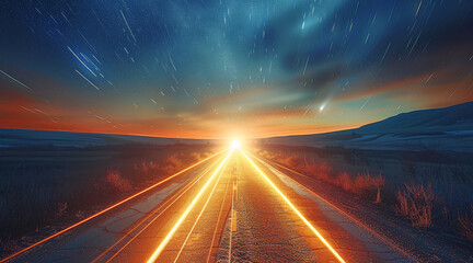 Travelling at the speed of light and beyond, Highways of Light. Generative AI.