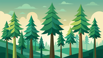 Fototapeta premium A of giant pine trees creating a natural canopy and ideal spot for hikers to stop and stretch while taking in the fresh pinescented air.. Vector illustration