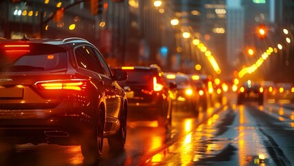 Driving through congested urban streets with traffic lights poses navigation challenges. Concept Urban driving, Traffic lights, Navigation challenges