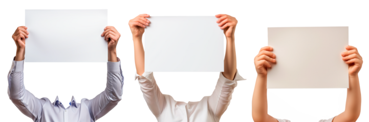 A set of paper in hands on a white or transparent background. Close-up of a man holding a white sheets of paper. Mockup. Protest. Starting ideas. Ideas for the future. New beginnings.