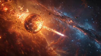 Obraz premium Stellar Clash Celestial Catastrophe