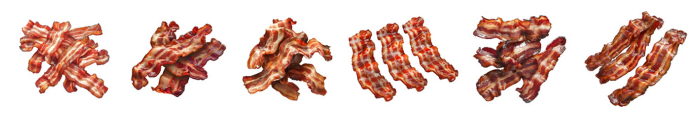 3D Rendering Pack of a Cooked Bacon Stripes on Transparent Background - Ai Generated