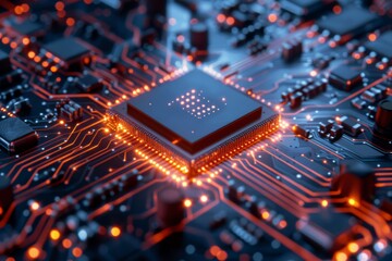 CPU processor microchip circuit board illustration created with generative ai