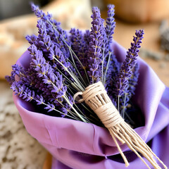 Dried Lavender flowers with lavender seeds in a sachet,Provence,France