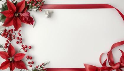 A floral wedding card enriched with luxurious red ribbon bows sets a tone of elegance and celebration, Blank frame template Sharpen with large copy space