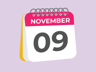 November  9 calendar reminder. 9 November  daily calendar icon template. Calendar 9 November  icon Design template. Vector illustration
