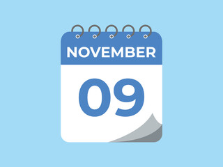 November  9 calendar reminder. 9 November  daily calendar icon template. Calendar 9 November  icon Design template. Vector illustration
