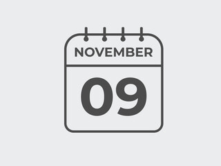 November  9 calendar reminder. 9 November  daily calendar icon template. Calendar 9 November  icon Design template. Vector illustration
