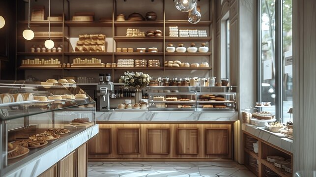 Modern bakery cafe. Generative AI.