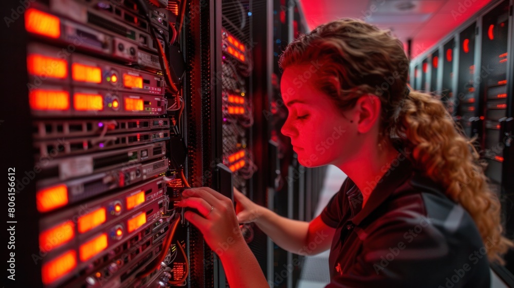 Aufkleber an it professional discusses servers, technology, and networking with colleagues. in this video, you