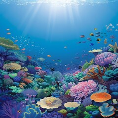 Naklejka premium A vivid illustration of a coral reef teeming with marine life showcases the biodiversity in a Creative Banner of underwater ecosystems