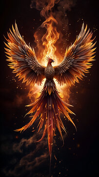  a phoenix rising from ashes, symbolizing immortality and eternal life