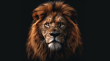 A fierce lion with a cartoonish mane portrait shot