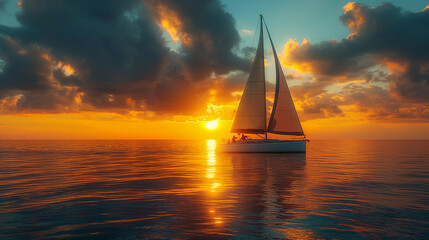 Serene Sailboat Journey at Sunset