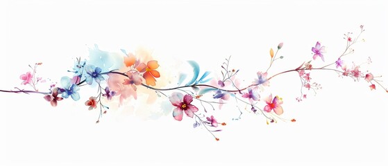 Naklejka premium Watercolor clipart of a series of small delicate flowers with fractal-enhanced stems