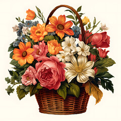 Obraz premium A classic clip art of a flower basket, overflowing with assorted blooms and greenery.