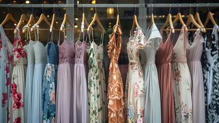 Diverse Array of Stylish Dresses on Display in a Trendy Fashion Retail Store