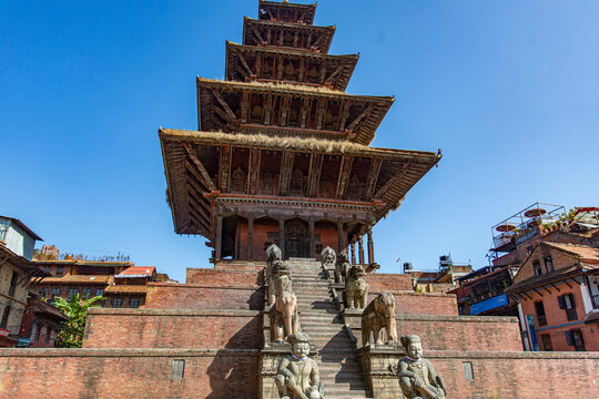 Nyatapola temple on Durbar Square of Bhaktapur, Nepal. Nyatapola Pagoda on Taumadhi Square in Bhaktapur, Kathmandu Valley, Nepal