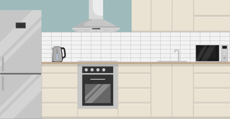 Modern kitchen interior in minimalist design. Vector illustration.