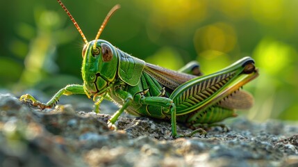 green grasshopper nature closeup. Selective focus