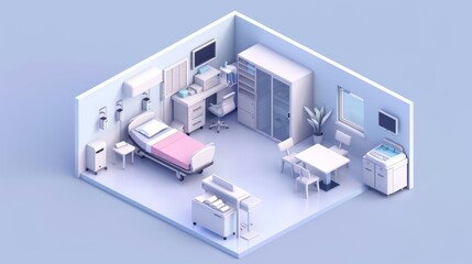 Fototapeta premium Medical room 3D isometric illustration presents a stateoftheart healthcare facility