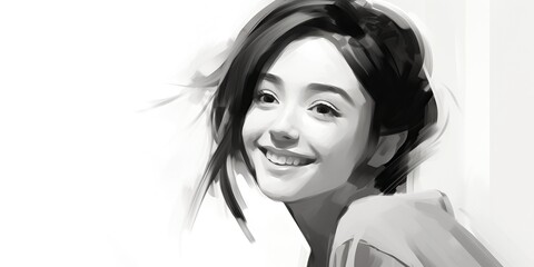 Happy girl minimalist sketch -, concept of Joyful