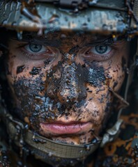 Close Up of Soldier With Mud on Face