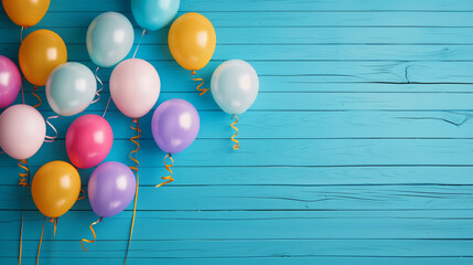 Colourful balloons for party or celebration, wide landscape format with space for text or copy 16:9