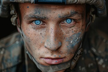 Close Up of a Soldier With Blue Eyes