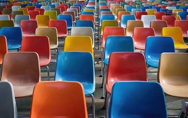 Obraz premium Colorful Array of Empty Chairs
