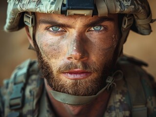 Close Up of Soldier Wearing Helmet