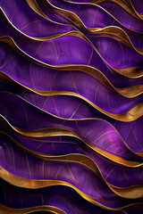 A luxurious display of rich purple and gold waves, merging in an opulent fashion that evokes the grandeur of a royal palace's interior.