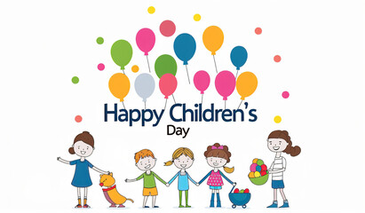 Fototapeta premium Global Celebration of Children's Day. Illustration Featuring Happy Children Enjoying Fun and Togetherness, Promoting Education and Friendship in a Colourful and Joyful Event