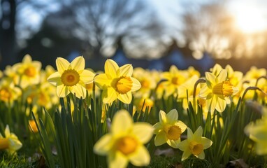 Obraz premium Sunset Glow on Blooming Daffodils