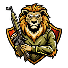 Lion with gun his hand illustration 