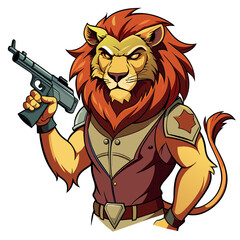 Lion with gun his hand illustration 