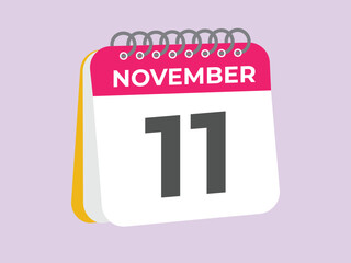 November  11 calendar reminder. 11 November  daily calendar icon template. Calendar 11 November  icon Design template. Vector illustration
