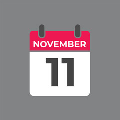November  11 calendar reminder. 11 November  daily calendar icon template. Calendar 11 November  icon Design template. Vector illustration
