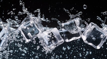 water cubes in white background with abstract water splashing backgorund 