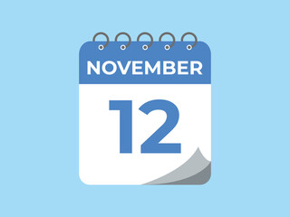 November  12 calendar reminder. 12 November  daily calendar icon template. Calendar 12 November  icon Design template. Vector illustration
