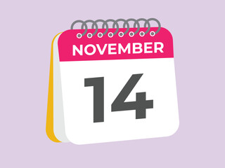 November  14 calendar reminder. 14 November  daily calendar icon template. Calendar 14 November  icon Design template. Vector illustration
