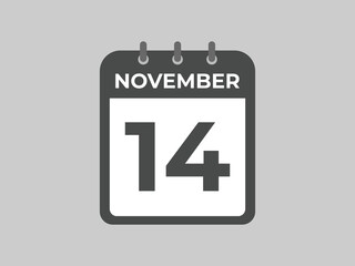 november 14 calendar reminder. 14 november daily calendar icon template. Calendar 14 november icon Design template. Vector illustration
