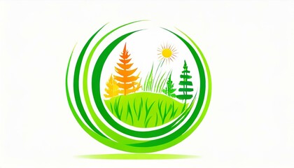 真夏、草の香り、心地よい暑さ、森林をシンプルにロゴで表現する generated by AI