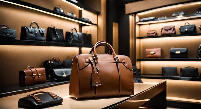 Bags in a luxury women's bag store.